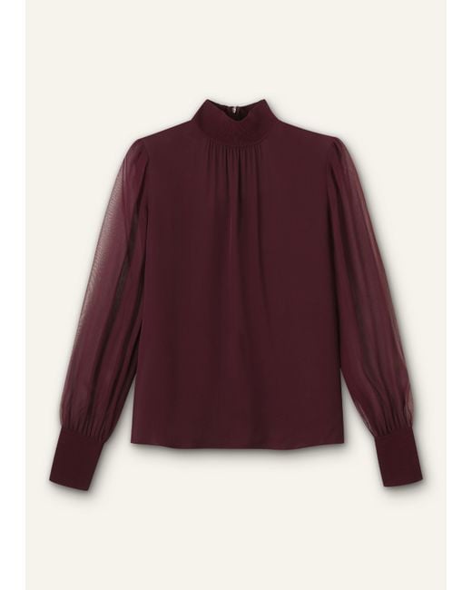 ME+EM Purple Silk Chic Rib Straight Blouse