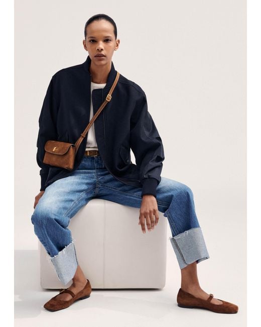 ME+EM Blue Flannel Mix Deconstructed Bomber Jacket