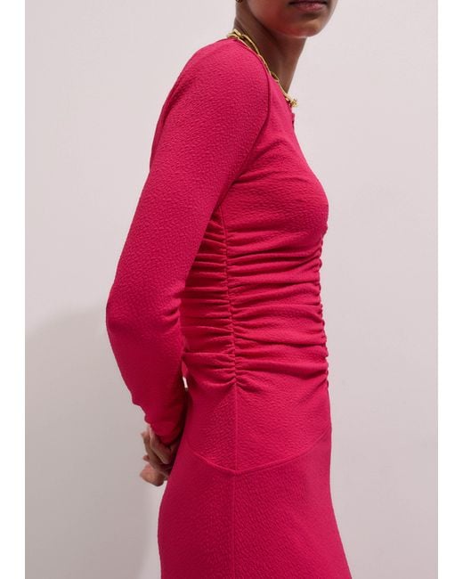 ME+EM Pink Textured Ruched Front Maxi Dress