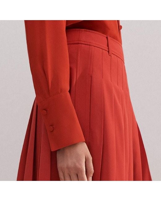 ME+EM Red Wool-Blend Pleated Skirt