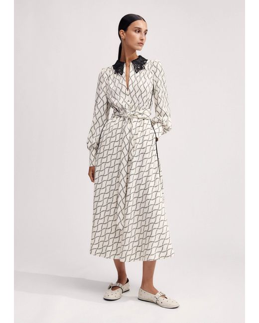 ME+EM Natural Trellis Floral Print Midi Dress + Belt