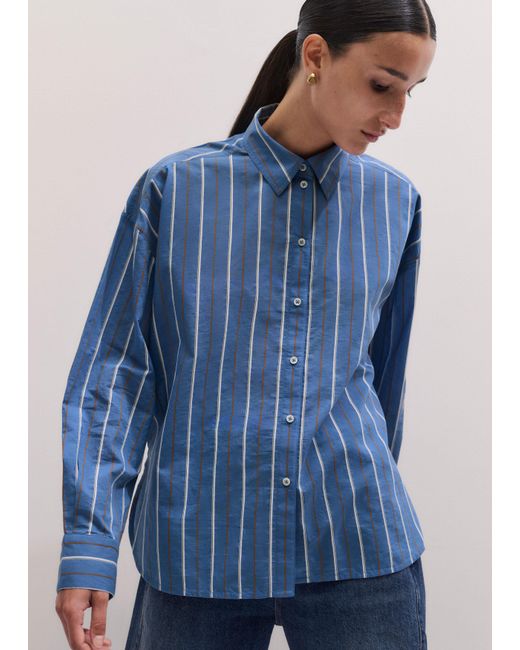 ME+EM Blue Cotton Relaxed Striped Shirt + Scarf