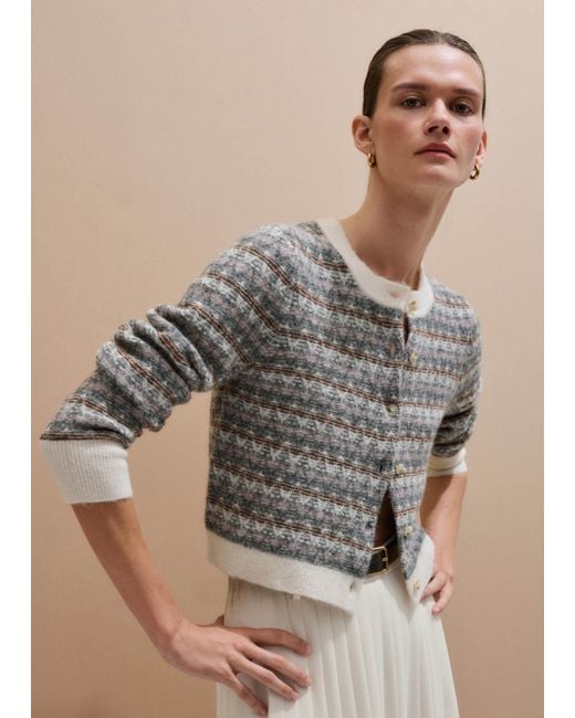 ME+EM Gray Jacquard Knit Crop Cardigan