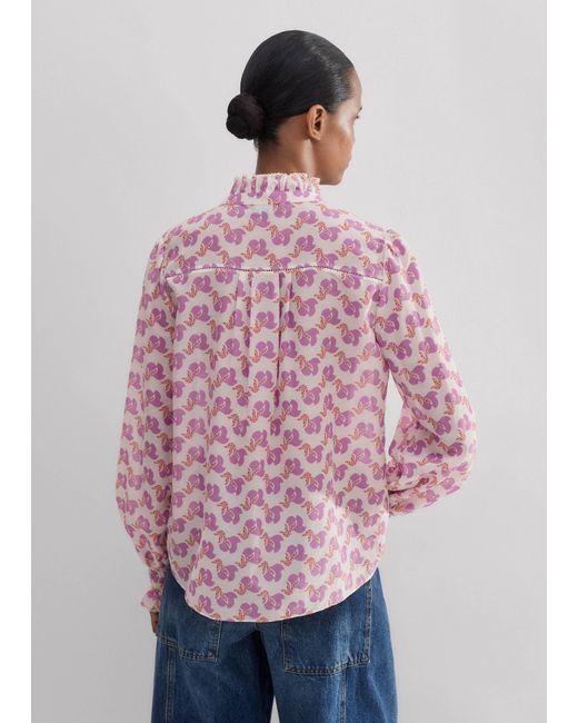 ME+EM Pink Silk Cotton Bird Of Paradise Print Blouse