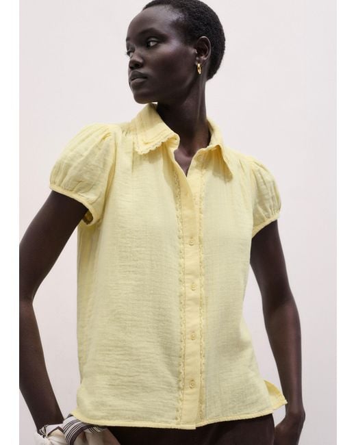 ME+EM Natural Cheesecloth Cap-Sleeve Blouse