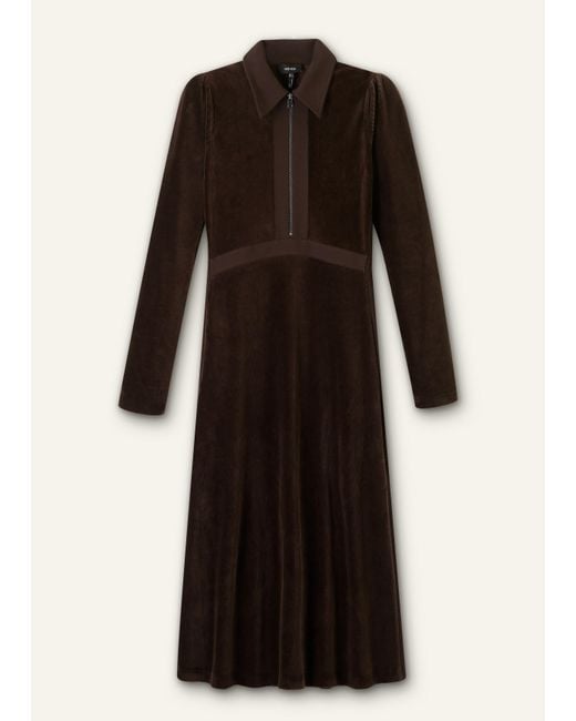 ME+EM Black Ponte Collared Cord Velour Midi Dress