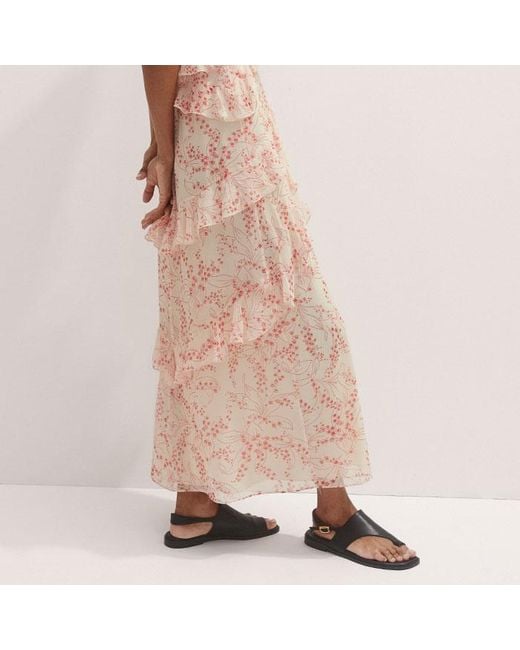 ME+EM Natural Silk Lily Of The Valley Print Ruffle Maxi Dress + Bandeau