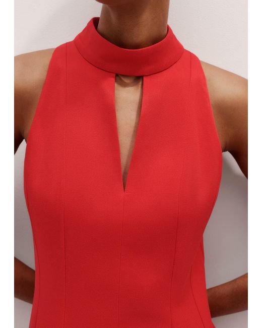 ME+EM Red Italian Twill Fit And Flare Maxi Dress