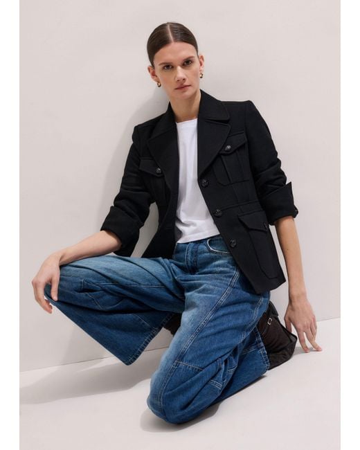 ME+EM Blue Longline Fitted Military Jacket