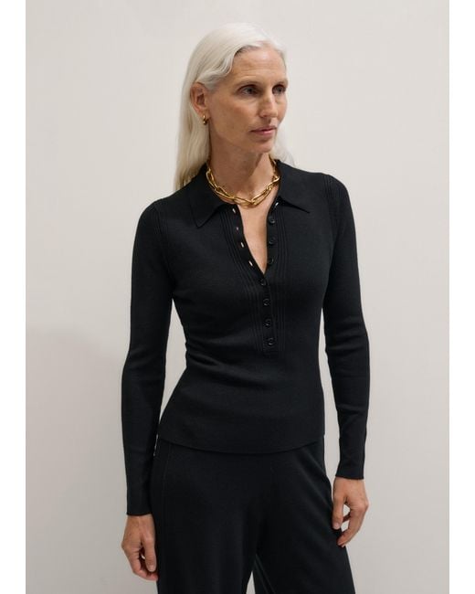 ME+EM Black Silk Knit Evening Shirt
