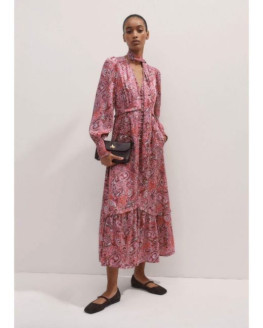 ME+EM Pink Intricate Paisley Print Maxi Dress + Tie