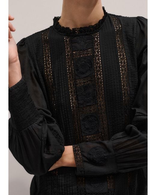 ME+EM Blue Cotton Voile Lace Top