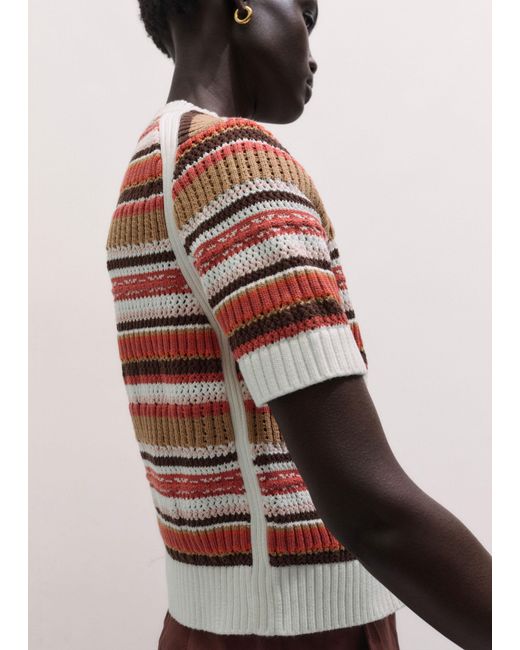 ME+EM Textured Stripe Straight Zip Tee Cinnamon Multi