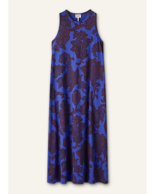 ME+EM Blue Ornate Lace Floral Print Swing Maxi Dress