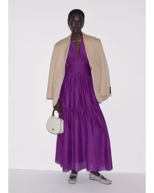ME+EM Purple Silk Cotton Fit And Flare Maxi Dress