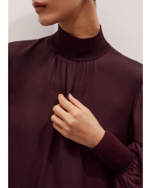 ME+EM Purple Silk Chic Rib Straight Blouse
