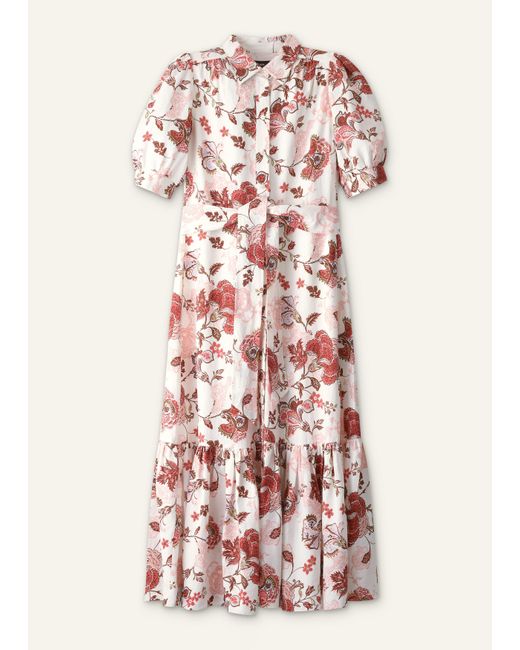 ME+EM Pink Grand Paisley Print Fit And Flare Maxi Dress + Tie Light Cream-Multi