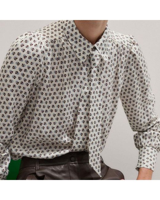 ME+EM Gray Micro Paisley Print Blouse + Tie