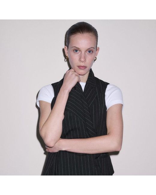 ME+EM Black Pinstripe Wrap Waistcoat
