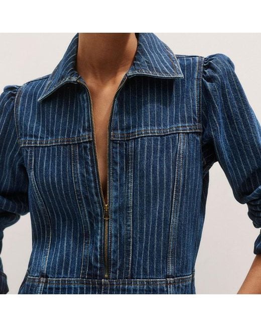 ME+EM Blue Stripe Denim Mini Dress With Zip Front