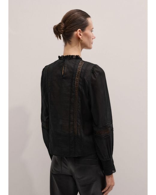 ME+EM Blue Cotton Voile Lace Top