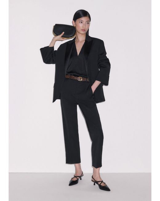 ME+EM Black Satin V Neck Shell Top + Tie