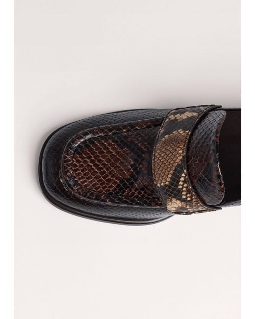 ME+EM Black Block Heel Loafer Tan-Chocolate