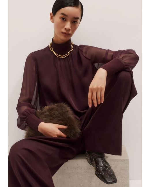ME+EM Purple Silk Chic Rib Straight Blouse