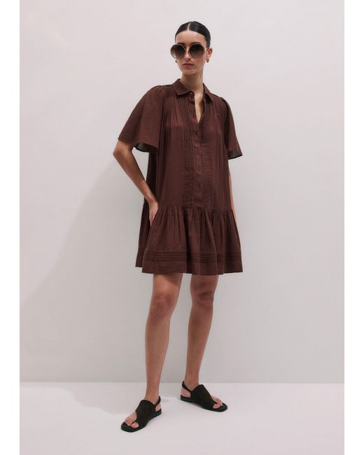 ME+EM Brown Pin Tuck Detail Mini Swing Dress + Slip