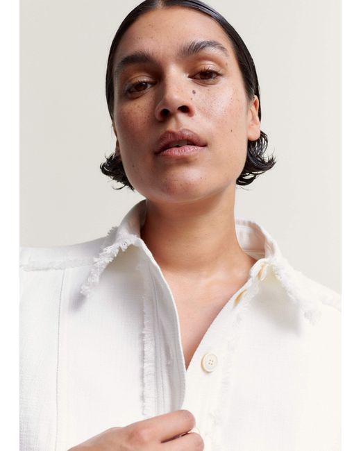 ME+EM Natural Cotton-Blend Fringed Midi Dress