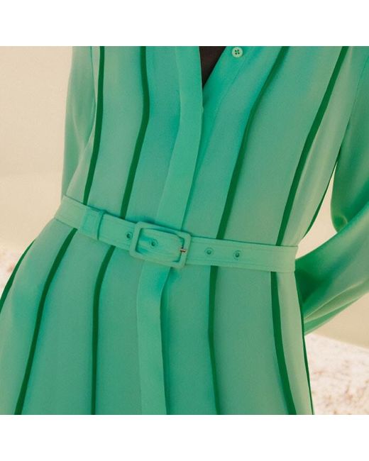 ME+EM Green Silk Contrast Binding Maxi Shirt Dress + Belt