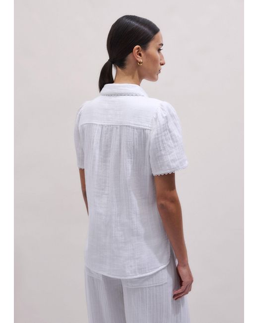 ME+EM White Cheesecloth Trim Detail Blouse