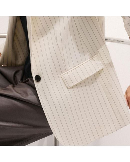 ME+EM Natural Sharp Shoulder Pinstripe Blazer