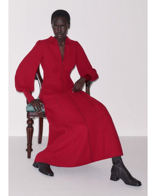 ME+EM Red Crepe Statement Sleeve Maxi Dress