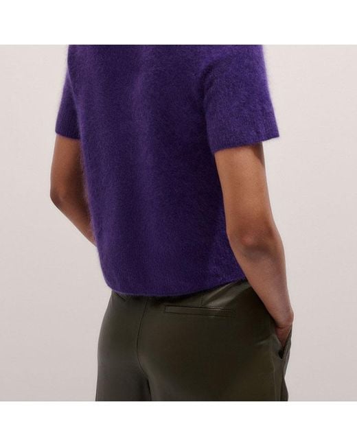 ME+EM Purple Brushed Cashmere Button Through Straight Knit Tee