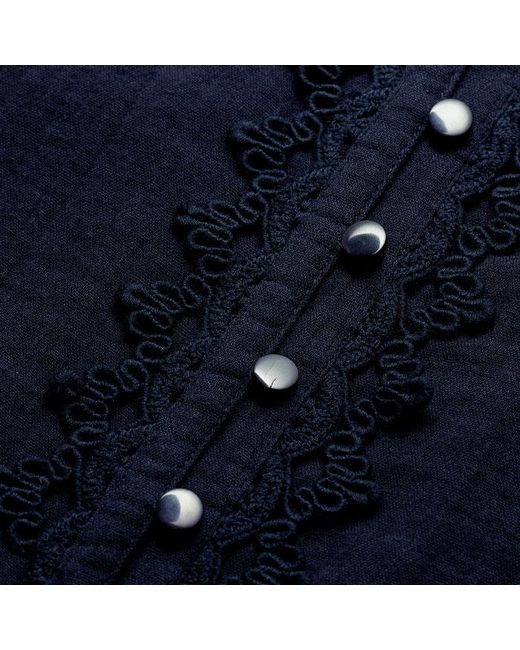 ME+EM Blue Cheesecloth Intricate Detail Blouse