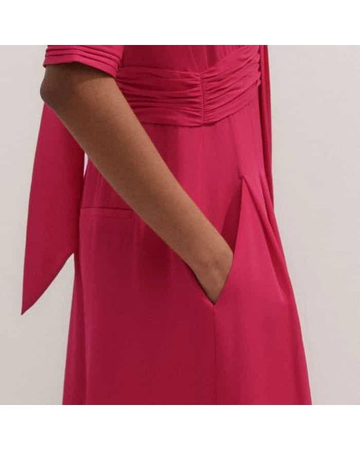 ME+EM Red Silk Wide-Leg Jumpsuit + Tie