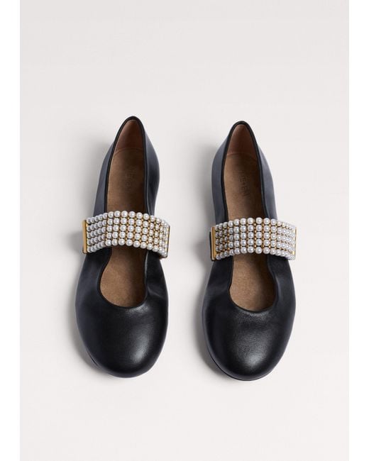 ME+EM Black Pearl Trim Round Toe Ballerina