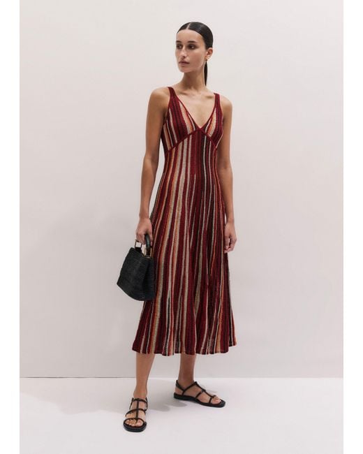 ME+EM Metallic Textured Stripe Knit Maxi Dress Pomegranate