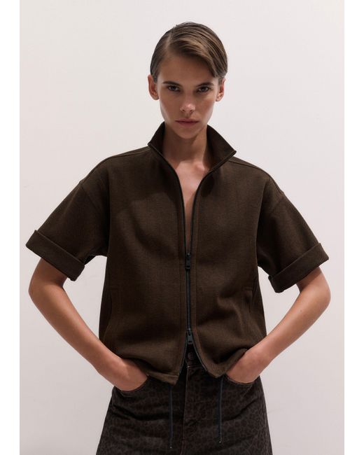 ME+EM Brown Relaxed Zip Through Top-Chocolate