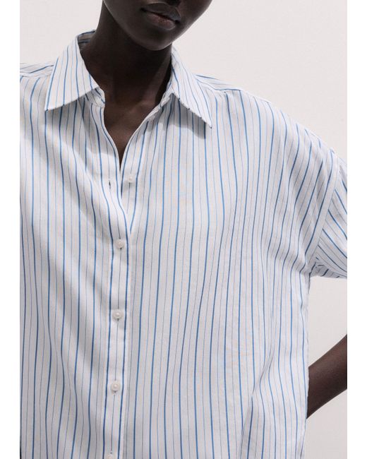 ME+EM White Boxy Three Quarter Sleeve Striped Shirt