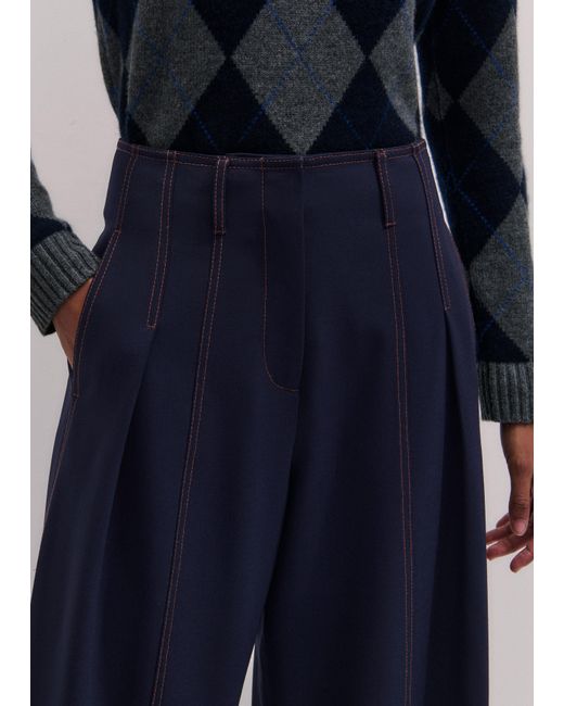 ME+EM Blue Contrast Top Stitch Wide Leg Pant