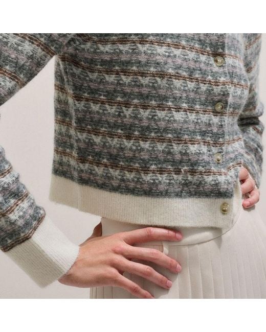 ME+EM Gray Jacquard Knit Crop Cardigan
