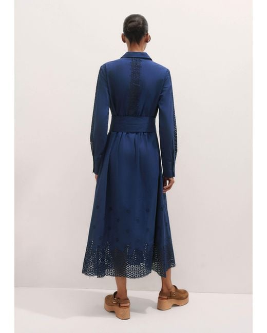 ME+EM Blue Cotton Broderie Border Maxi Shirt Dress + Belt Intense
