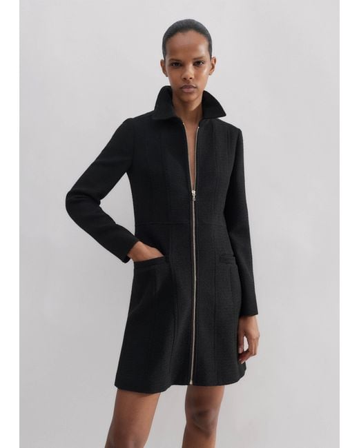 ME+EM Black Textured Zip-Front Mini Dress