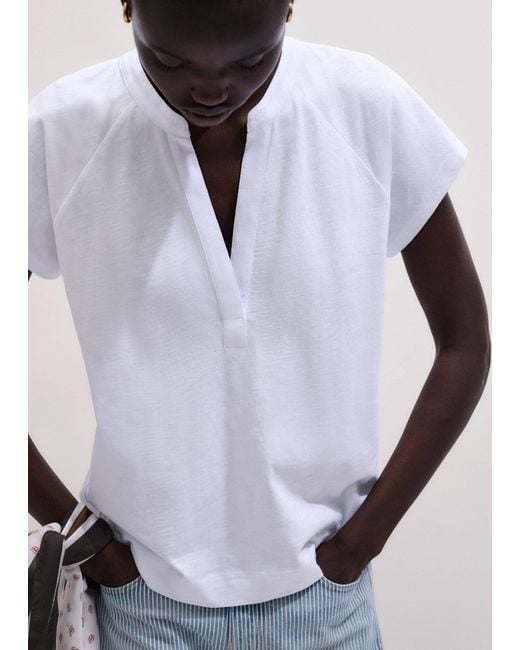 ME+EM Blue Open Placket Swing Top