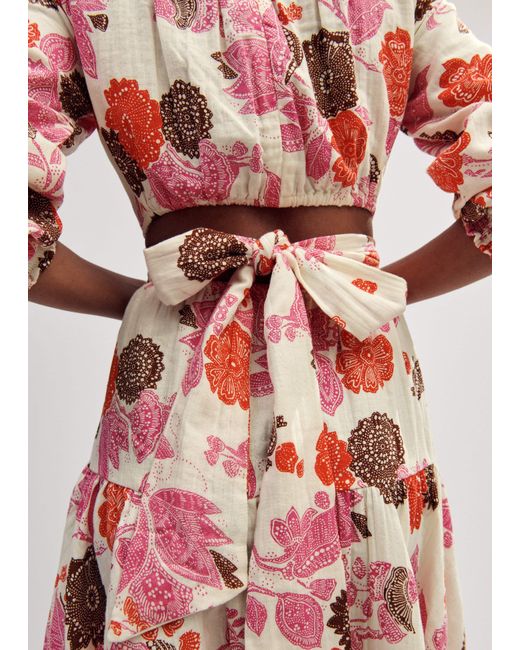 ME+EM Red Cheesecloth Bali Print Fit And Flare Dress Cream//Multi