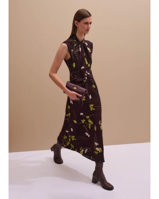 ME+EM Brown Scattered Wild Poppy Print Maxi Dress Bordeaux/Multi
