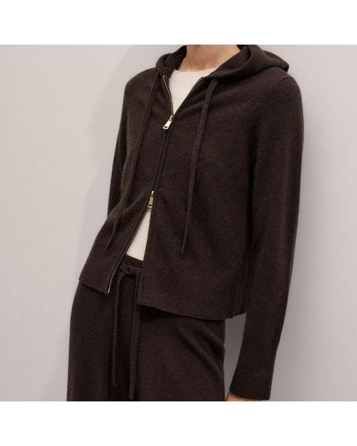 ME+EM Brown Cashmere Two Way Zip Straight Hoody Warm Chocolate Melange