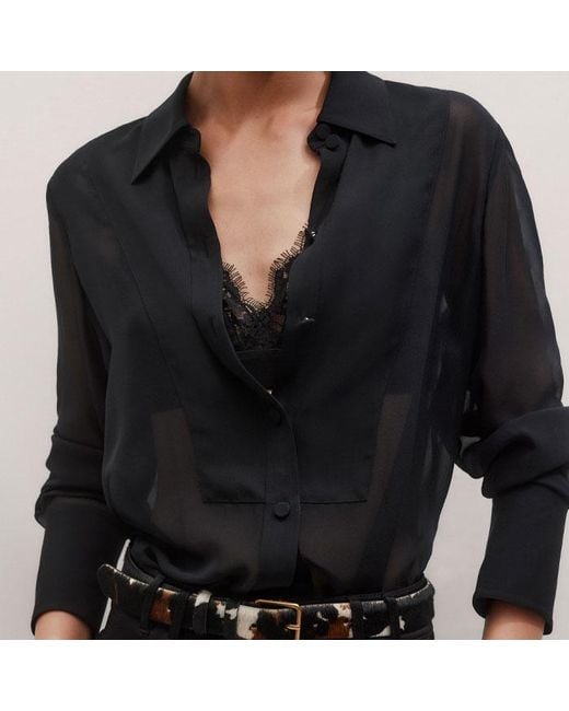 ME+EM Black Evening Sheer Silk Blouse